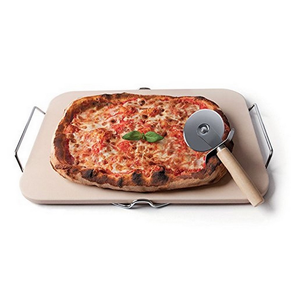 Pietra pizza rettangolare con rotella e manici 